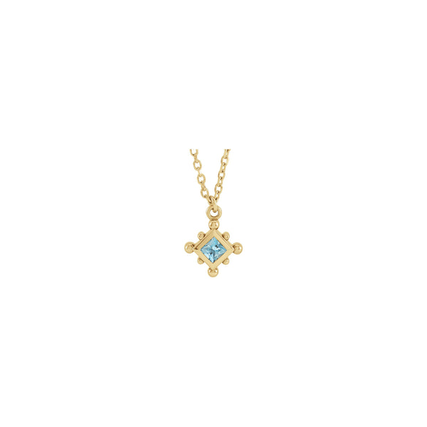 Natural Aquamarine Beaded Bezel Set Necklace (14K) front - Popular Jewelry - New York