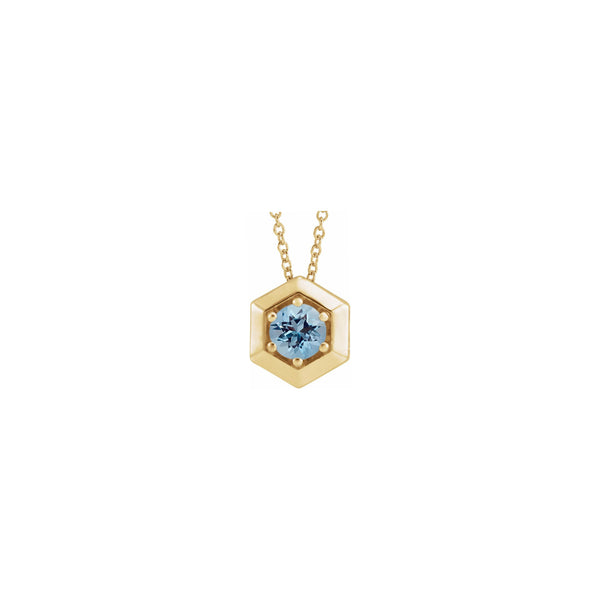 Natural Aquamarine Solitaire Hexagon Necklace (14K) front - Popular Jewelry - New York
