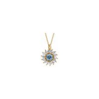 Natural Aquamarine and Marquise Diamond Halo Necklace (14K) front - Popular Jewelry - New York