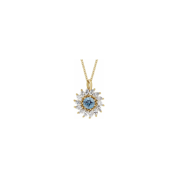 Natural Aquamarine and Marquise Diamond Halo Necklace (14K) front - Popular Jewelry - New York