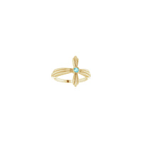 Natural Blue Zircon Sideways Ribbed Cross Ring
