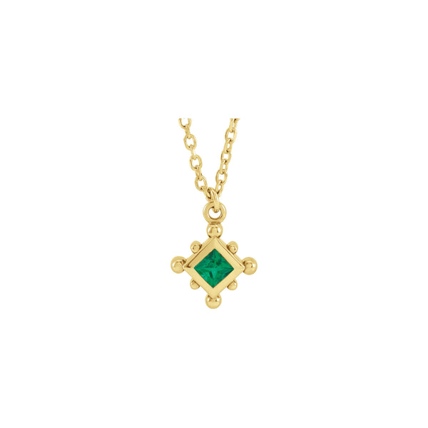 Natural Emerald Beaded Bezel Set Necklace (14K) front - Popular Jewelry - New York