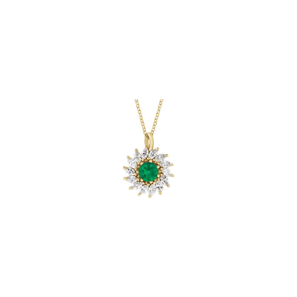 Natural Emerald and Marquise Diamond Halo Necklace (14K) front - Popular Jewelry - New York