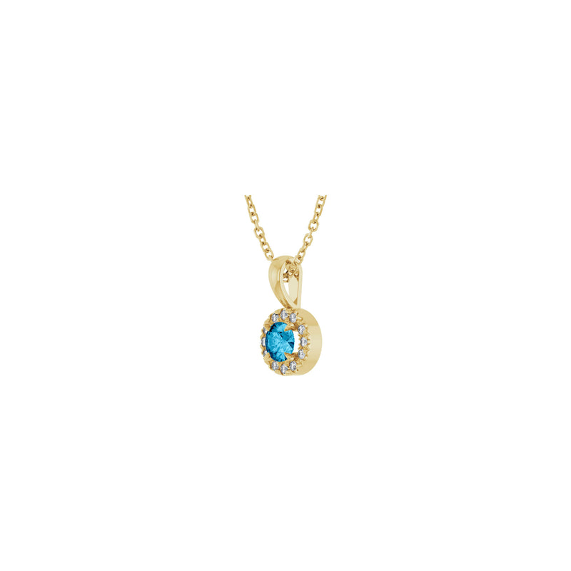 Natural Round Aquamarine and Diamond Halo Necklace (14K) diagonal - Popular Jewelry - New York
