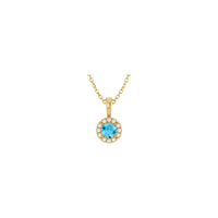 Natural Round Aquamarine and Diamond Halo Necklace (14K) front - Popular Jewelry - New York