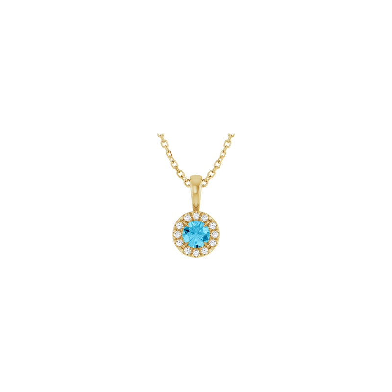 Natural Round Aquamarine and Diamond Halo Necklace (14K) front - Popular Jewelry - New York