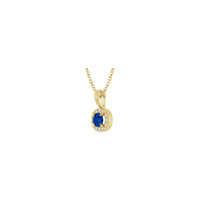 Natural Round Blue Sapphire and Diamond Halo Necklace