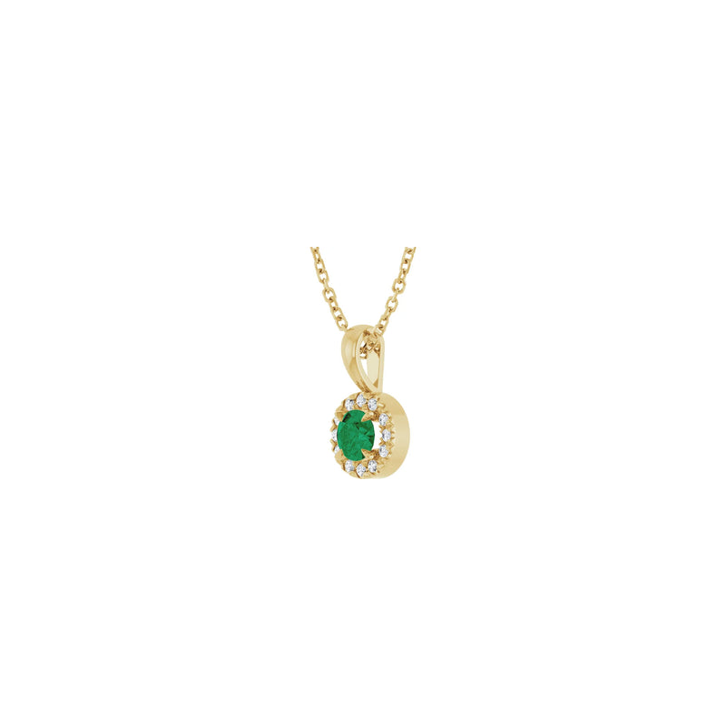 Natural Round Emerald and Diamond Halo Necklace (14K) diagonal - Popular Jewelry - New York