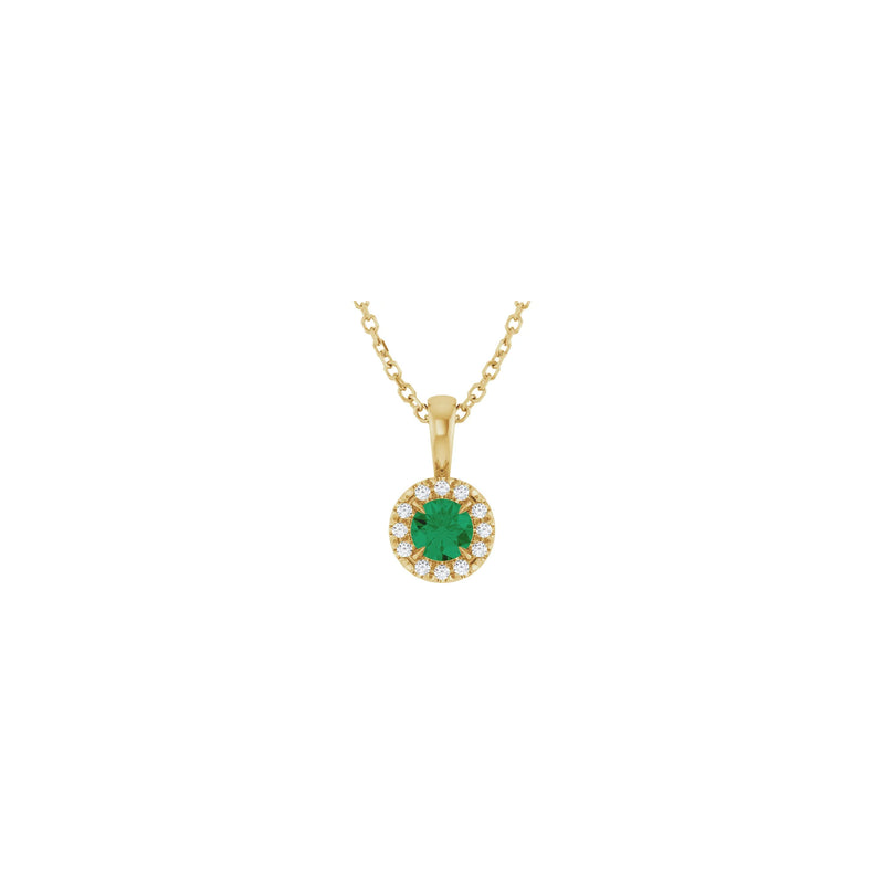 Natural Round Emerald and Diamond Halo Necklace (14K) main - Popular Jewelry - New York