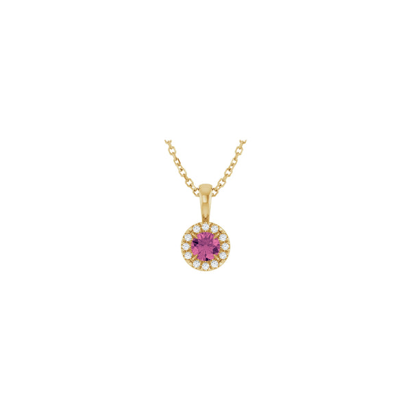 Natural Round Pink Tourmaline and Diamond Halo Necklace