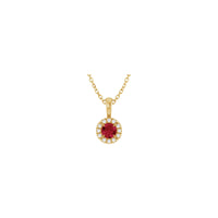 Natural Round Ruby and Diamond Halo Necklace