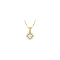 Natural Round White Diamond Halo Necklace (14K) front - Popular Jewelry - New York