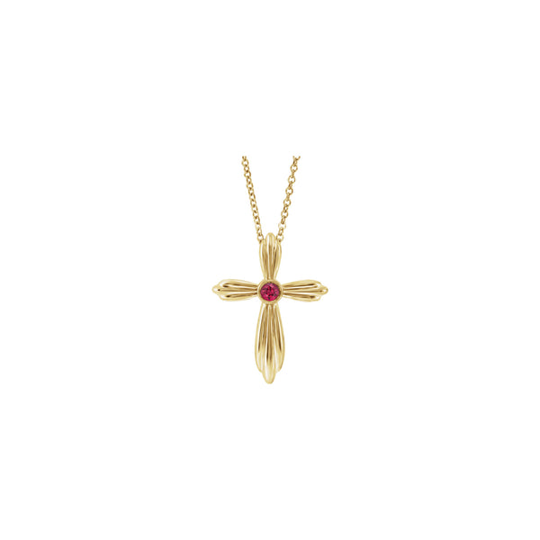 Natural Ruby Ribbed Cross Necklace