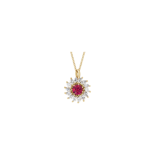 Natural Ruby and Marquise Diamond Halo Necklace