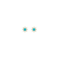 Natural Turquoise and Diamonds Flower Stud Earrings (14K) front - Popular Jewelry - New York