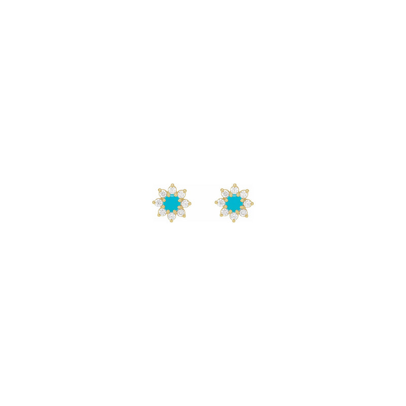 Natural Turquoise and Diamonds Flower Stud Earrings (14K) front - Popular Jewelry - New York