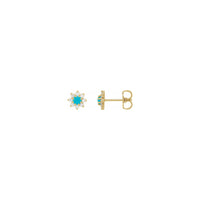 Natural Turquoise and Diamonds Flower Stud Earrings (14K) main - Popular Jewelry - Niu Yoki
