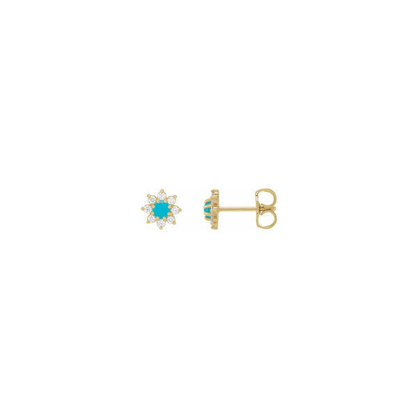 Natural Turquoise and Diamonds Flower Stud Earrings (14K) main - Popular Jewelry - New York
