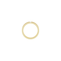 Setting view of a 14k yellow gold notched ring featuring a vertically set white straight baguette diamond in the center
