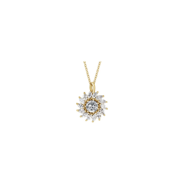 Natural White Sapphire and Marquise Diamond Halo Necklace (14K) front - Popular Jewelry - New York