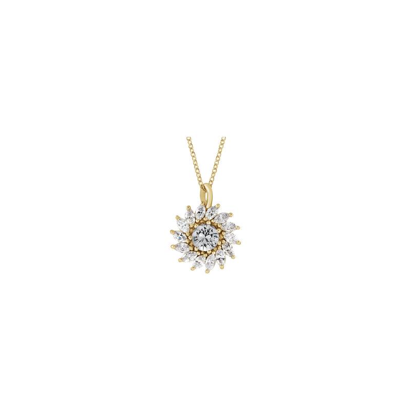 Natural White Sapphire and Marquise Diamond Halo Necklace (14K) front - Popular Jewelry - New York