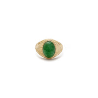 Oval Cabochon Green Jade Patterned Ring (14K)