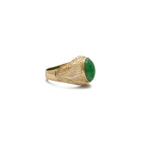 Oval Cabochon Green Jade Patterned Ring (14K)