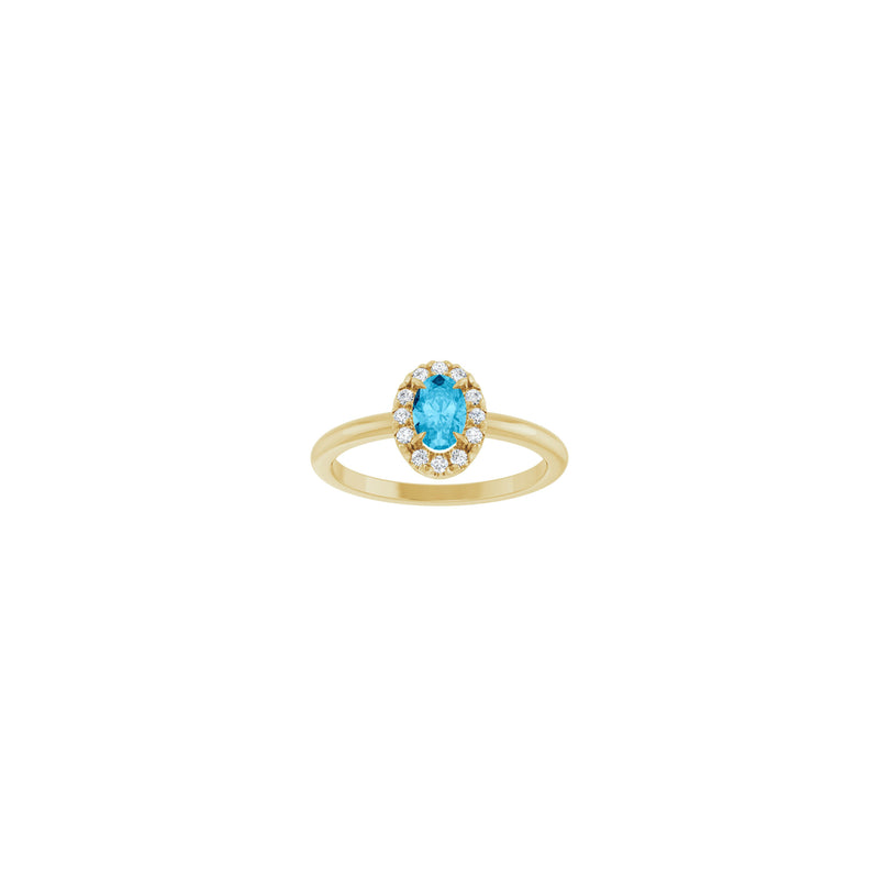 Oval Natural Aquamarine with Diamond French-Set Halo Ring (14K) front - Popular Jewelry - New York