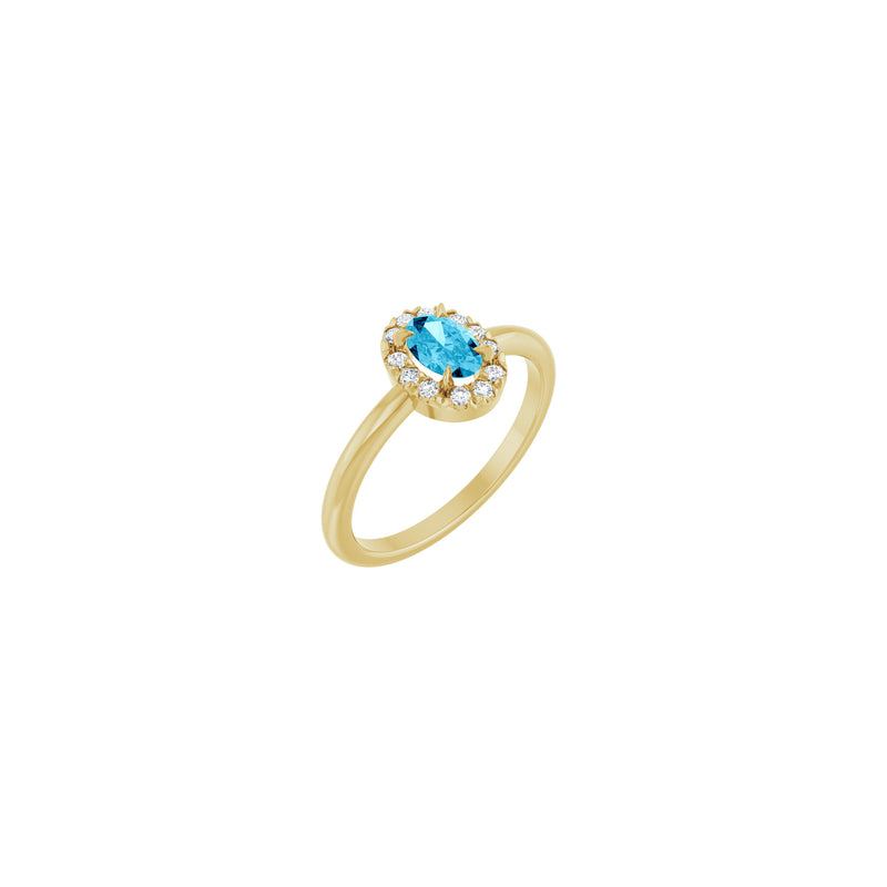 Oval Natural Aquamarine with Diamond French-Set Halo Ring (14K) main - Popular Jewelry - New York