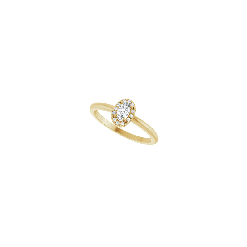 Oval White Sapphire with Diamond French-Set Halo Ring (14K) diagonal - Popular Jewelry - New York