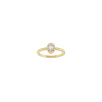 椭圆形白色蓝宝石配钻石法式镶嵌光环戒指 (14K) 正面 - Popular Jewelry  - 纽约