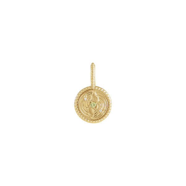 Peridot and White Diamond Gemini Medallion Pendant (14K) front - Popular Jewelry - New York