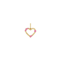 Pink Sapphire Accented Heart Outline Pendant (14K) að framan - Popular Jewelry - Nýja Jórvík