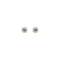 Round Aquamarine Beaded Cushion Setting Earrings (14K) front - Popular Jewelry - Niu Yoki