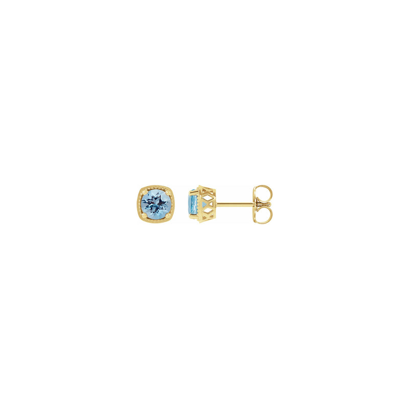 Round Aquamarine Beaded Cushion Setting Earrings (14K) main - Popular Jewelry - New York