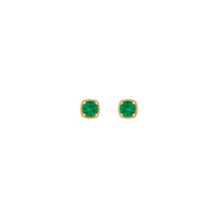 Round Emerald Beaded Cushion Setting Earrings (Rose 14K) front - Popular Jewelry - New York