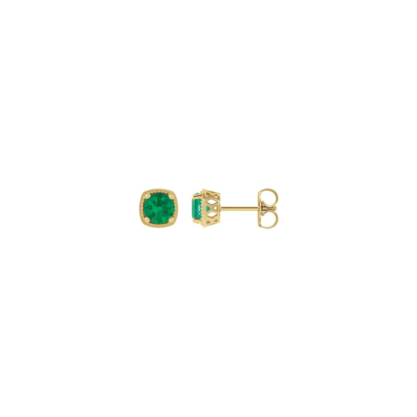 Round Emerald Beaded Cushion Setting Earrings (14K) main - Popular Jewelry - New York