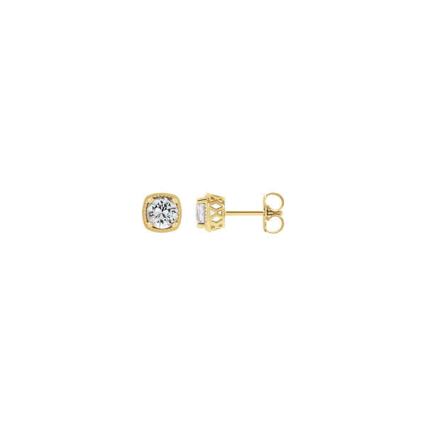 Round White Sapphire Beaded Cushion Setting Earrings (14K) main - Popular Jewelry - New York