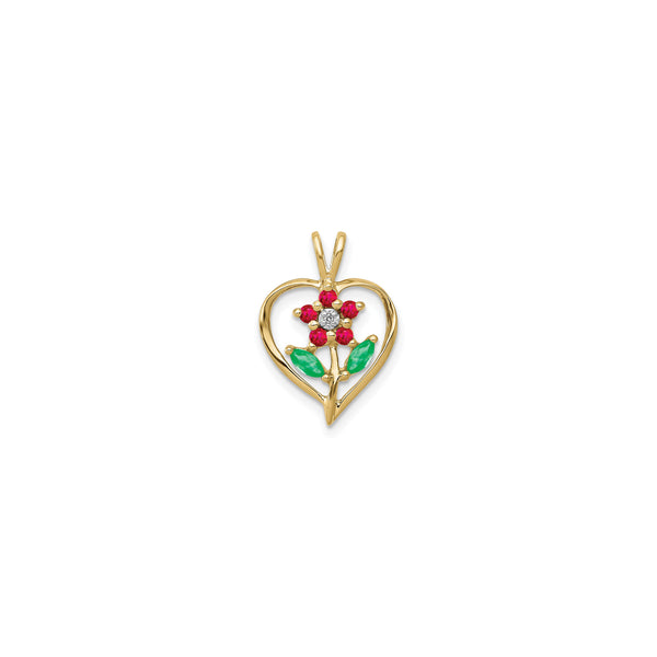 Ruby and Emerald Flower Heart Pendant (14K) front - Popular Jewelry - New York