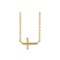 Sideways Puffed Cross necklace (14K) hore - Popular Jewelry - New York