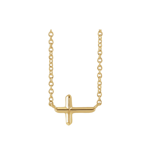 Sideways Puffed Cross Necklace (14K) front - Popular Jewelry - New York