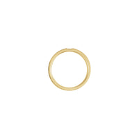 Upper view of a 14k yellow gold ring featuring three vertically set round white diamonds in the center
