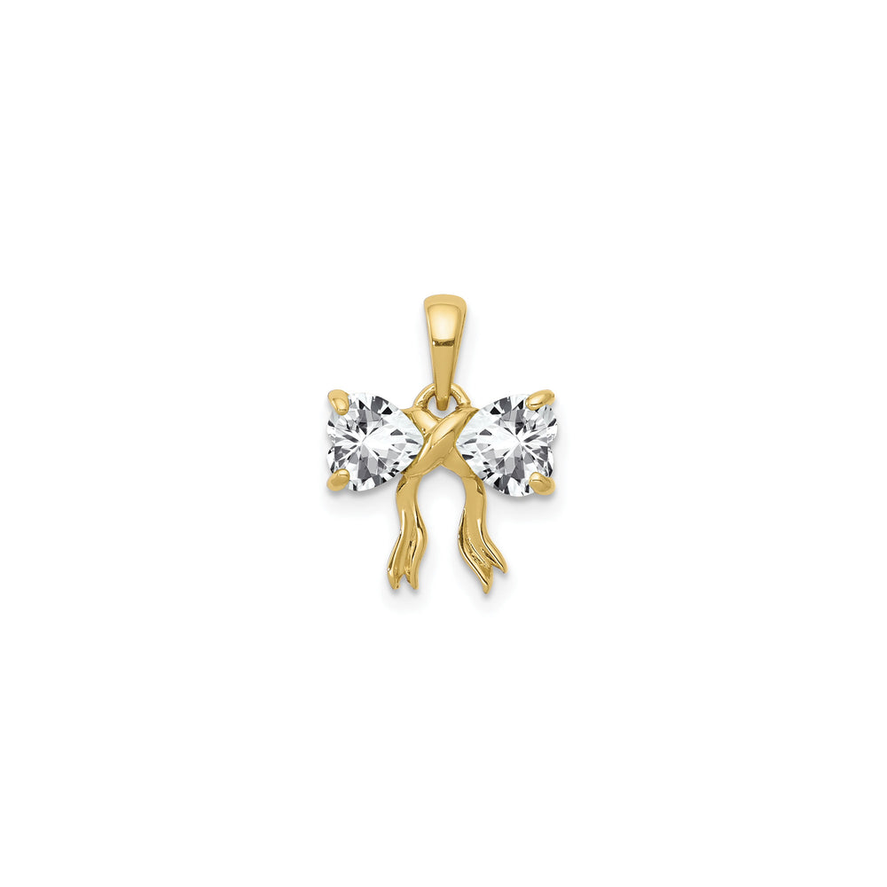 White Topaz Bow Pendant (14K) front - Popular Jewelry - New York