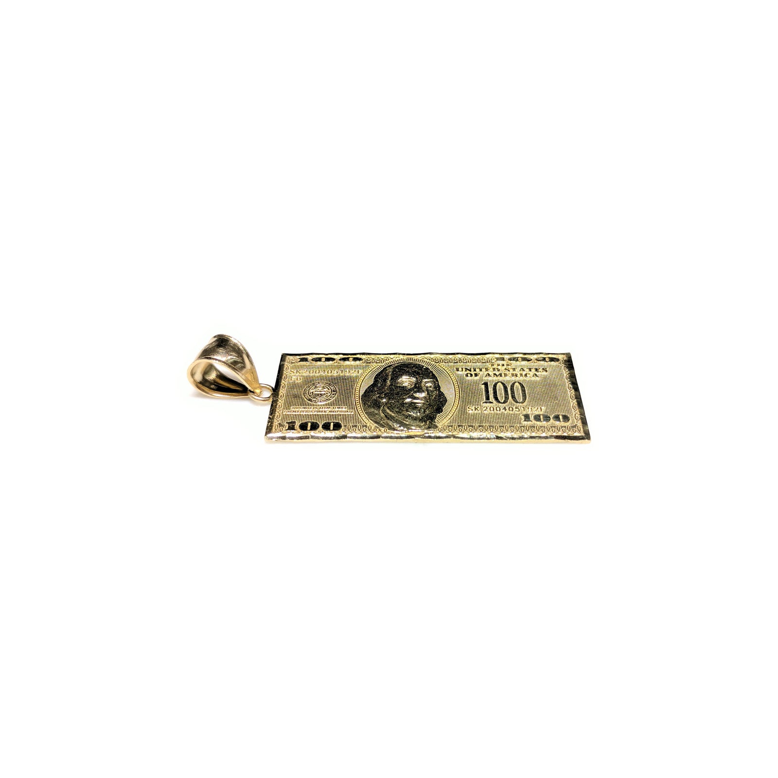10K Solid Gold $100 Hundred Dollar Bill Money Pendant – 3.30 Inch Hip Hop Bling, Made In Italy