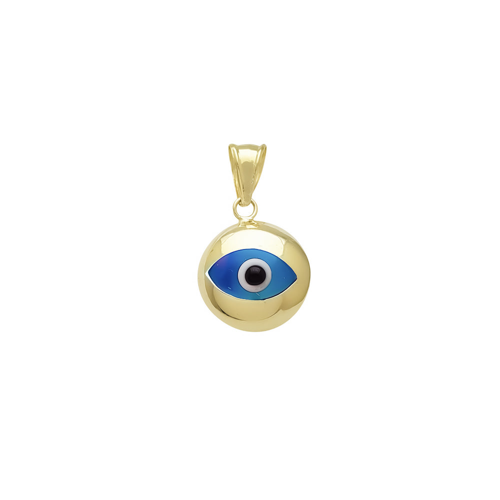 Plain Puffy Round Evil Eye Pendant (14K)