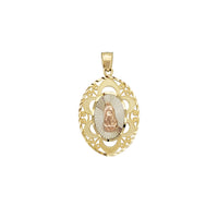 Tricolor Diamond-Cuts Virgin Mary Oval Pendant (14K)