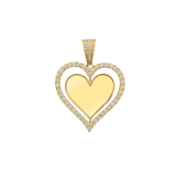 Zirconia Swiveling Heart Picture Medallion Pendant (14K)