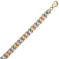 Zirconia Tricolor Faceted-Brushed Fancy Bracelet (14K)