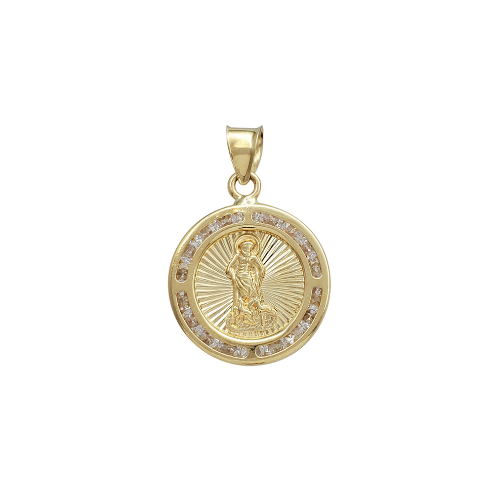 Zirconia Channel-Set Saint Lazarus Round Pendant (14K)