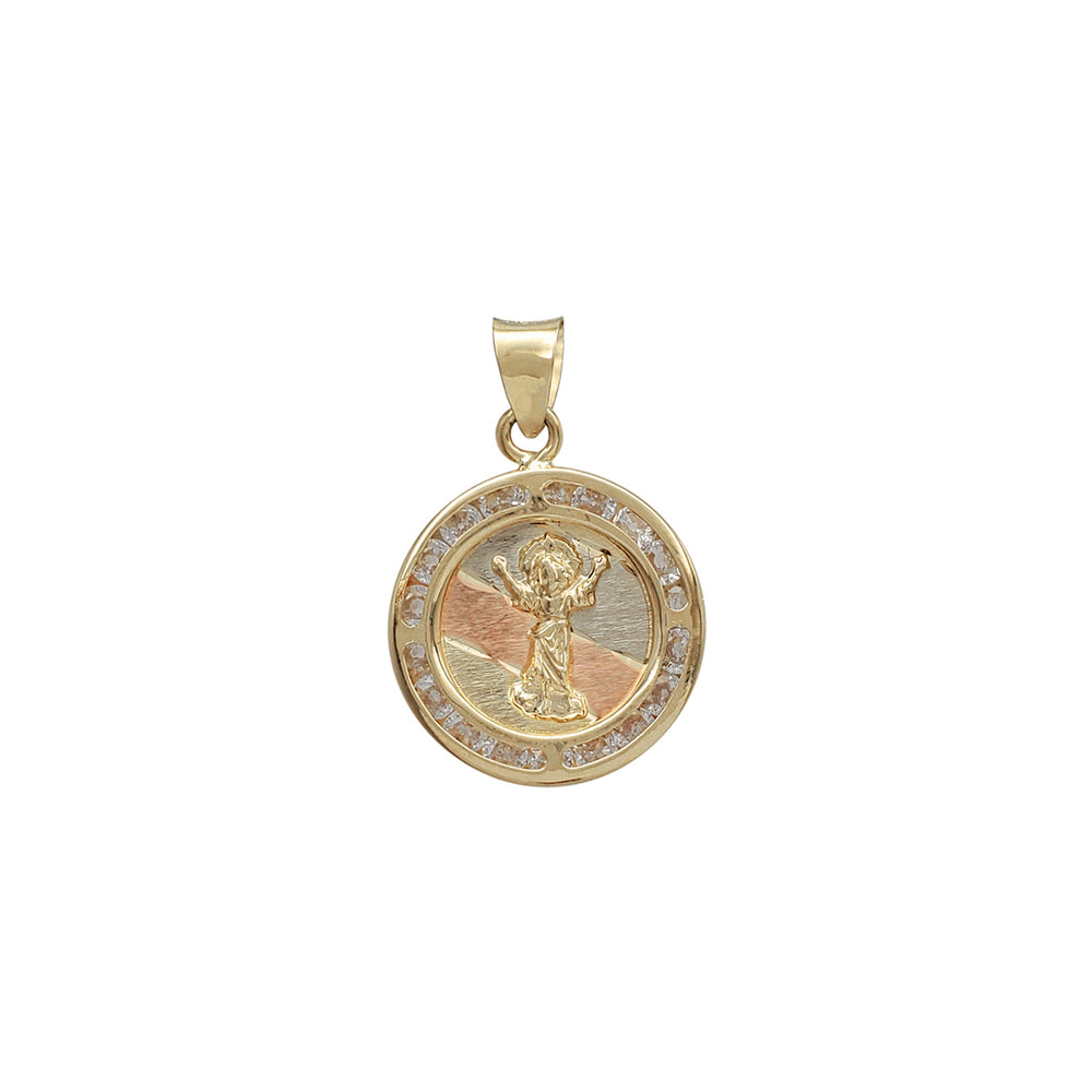 Zirconia Tricolor Channel-Set Divine Child Pendant (14K)